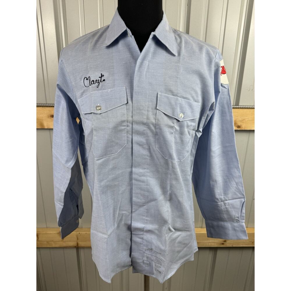 Vintage Mobil Pegasus Unitog Service Shirt Long Sleeve Name Clayt Medium Read